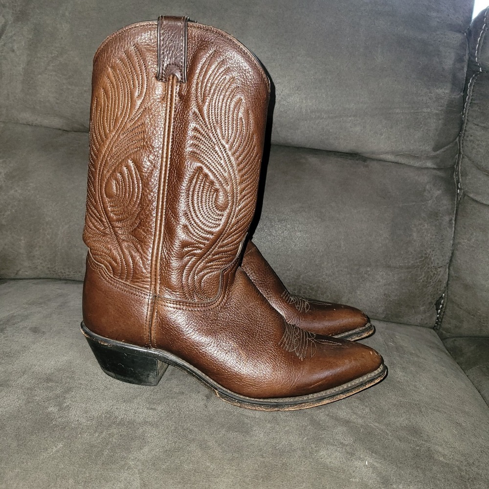 Brown Leather Western Cowboy Boots Size 7.5